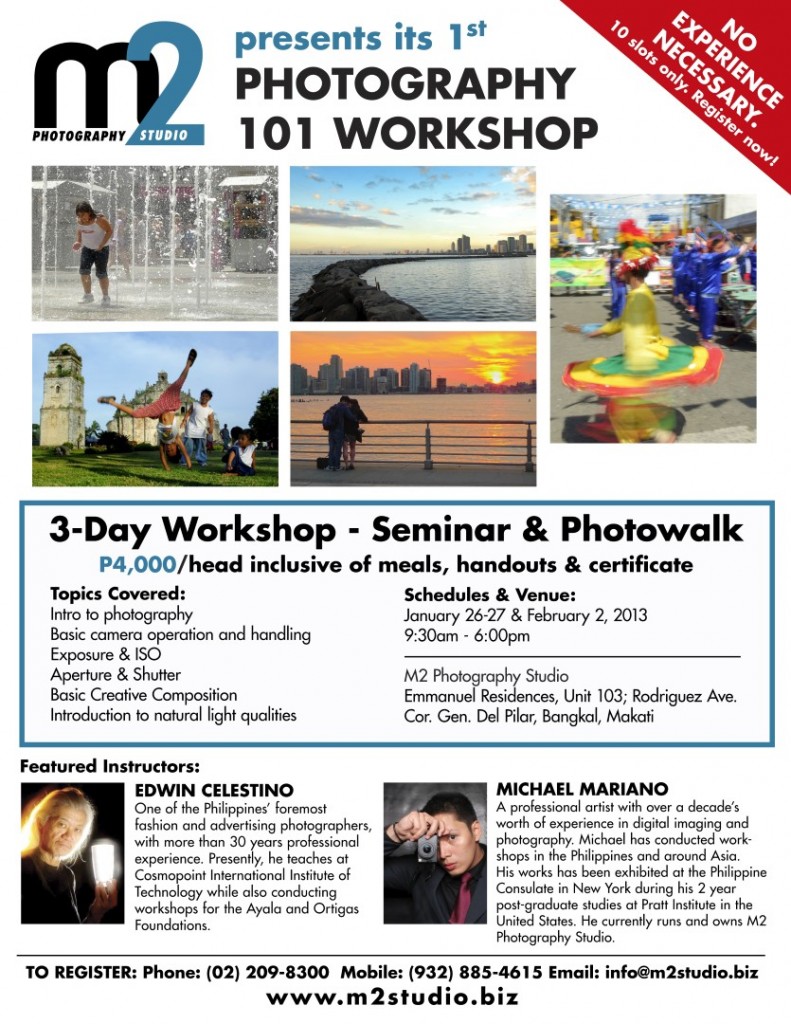 M2 Photography Studio | Photography 101 workshop poster